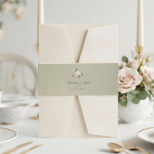 Sage Green Floral Gold Velvet Wedding Invitation Belly Band