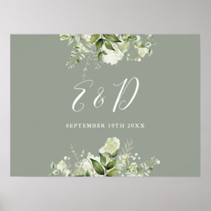 Sage Green Floral Greenery Monogram Sign