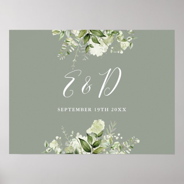 Sage Green Floral Greenery Monogram Sign (Front)