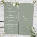 Sage Green Floral Greenery Monogram Wedding Dinner Menu<br><div class="desc">This elegant sage green floral botanical greenery leaves wedding menu can be personalised with your information in chic typography with your monogram initials on the reverse. Designed by Thisisnotme©</div>