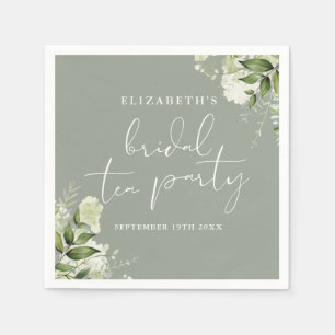 Sage Green Floral Greenery Script Bridal Tea Party Napkin