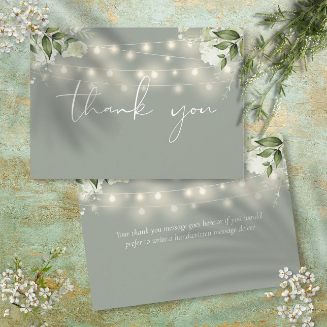 Sage Green Floral Greenery String Lights Thank You Card (Sage Green Floral Greenery String Lights Thank You Card)