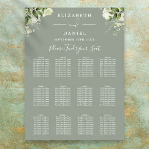 Sage Green Floral Greenery Wedding Seating Chart