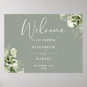 Sage Green Floral Greenery  Wedding Welcome Sign