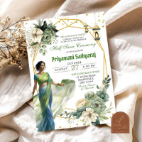 Sage Green Floral Half Saree India Ceremony