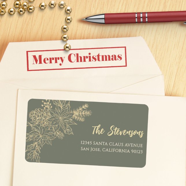 Sage Green Floral Holiday Return Address Label (Creator Uploaded)