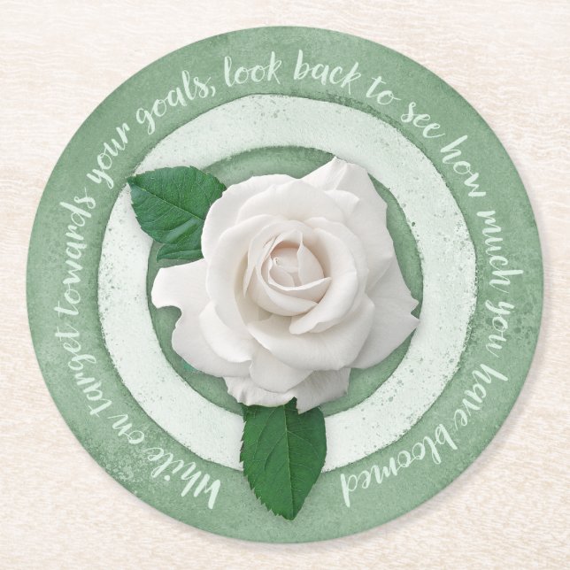 Sage Green Floral Inspirational Quote Round Paper Coaster (Front)