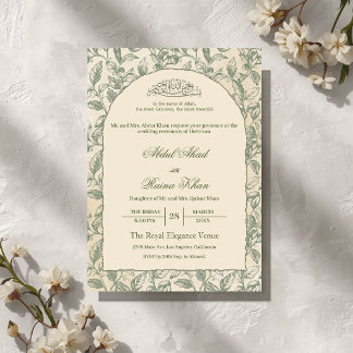 Sage Green Floral Islamic Muslim Wedding Arch Invitation
