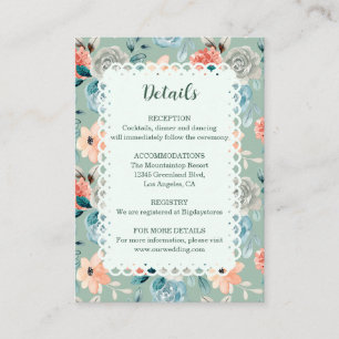 Sage Green Floral Lace Elegant Wedding Calligraphy Enclosure Card