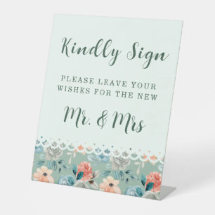 Sage Green Floral Lace Elegant Wedding Calligraphy Pedestal Sign