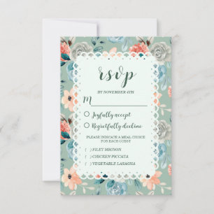 Sage Green Floral Lace Elegant Wedding Calligraphy RSVP Card