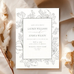Sage Green Floral Line Art Wedding Invitation