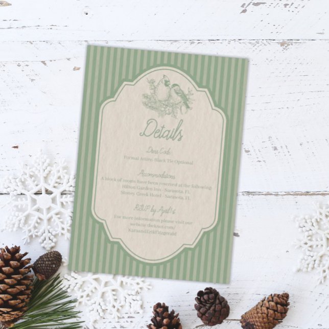 Sage Green Floral Line drawing Wedding Details Invitation (Creator Uploaded)