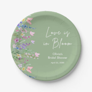 Sage Green Floral Love is in Bloom Bridal Shower  Paper Plate