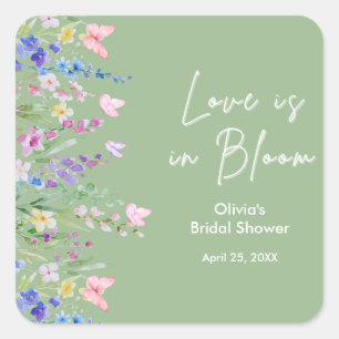 Sage Green Floral Love is in Bloom Bridal Shower Square Sticker