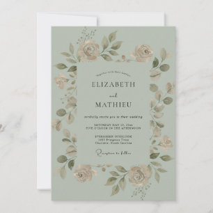 Sage Green Floral Meadow Wedding Invitation