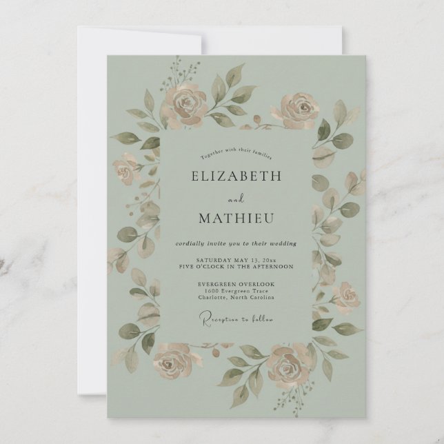 Sage Green Floral Meadow Wedding Invitation (Front)