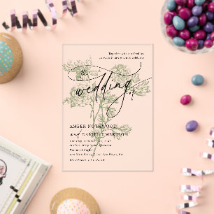Sage Green Floral Modern Calligraphy Wedding Acrylic Invitations