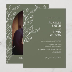 Sage Green Floral Modern Minimalist Wedding Invitation