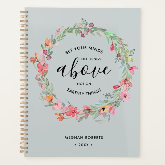 Sage Green Floral Modern Personalised Scripture Planner (Front)