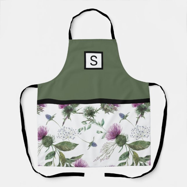 Sage Green Floral Monogram Apron (Front)