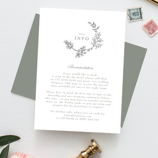 Sage Green Floral Monogram Wreath Wedding  Enclosure Card (Creator Uploaded)