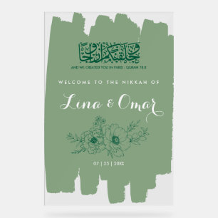 Sage Green Floral Nikkah Acrylic Sign