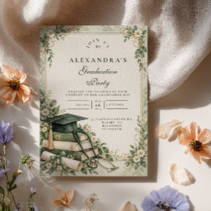 Sage Green Floral Nurse Graduation Invitation