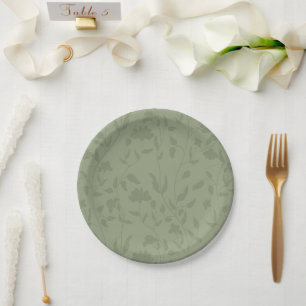 Sage green floral  paper plate