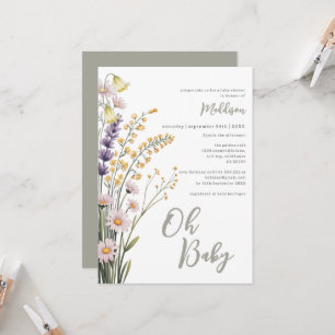 Sage Green Floral Pastel Wildflower Oh Baby Shower Invitation