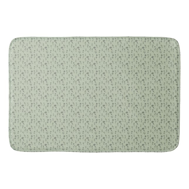 Sage Green Floral Pattern  Bath Mat (Front)
