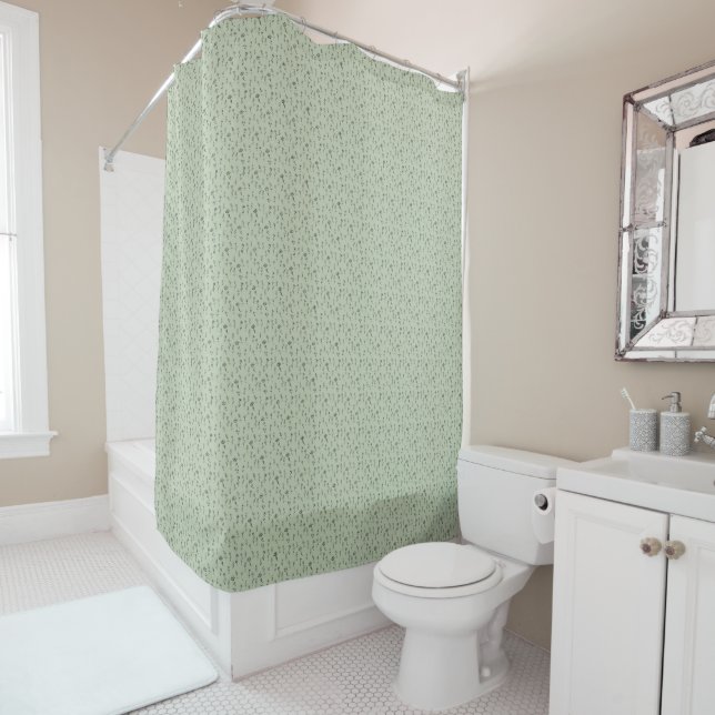 Sage Green Floral Pattern Shower Curtain (In Situ)