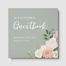 Sage Green Floral Peach Wedding Guestbook