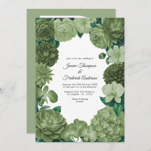Sage Green Floral Photo and QR Code Wedding Invitation