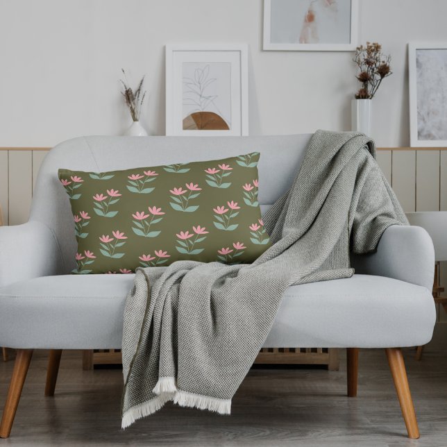 Sage Green Floral Pink Throw Pillow (Creator Uploaded)