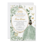 Sage Green Floral Princess Dress Gold Quinceañera
