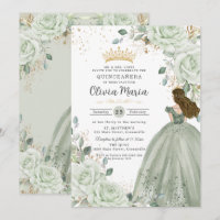 Sage Green Floral Princess Gown Quinceañera Quince