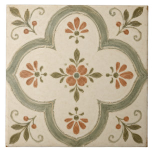 Sage Green Floral Quatrefoil Mediterranean Tile