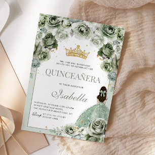 Sage Green Floral Quinceanera Mis Quince Anos Invitation