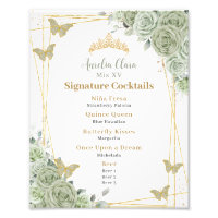 Sage Green Floral Quinceanera Signature Cocktails 