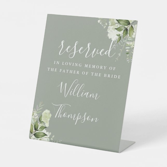 Sage Green Floral Reserved Father Mother Memorial Pedestal Sign (Front)