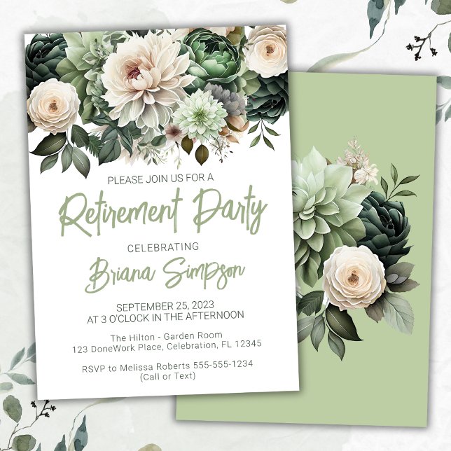 Sage Green Floral Retirement Party Invitation (Creator Uploaded)