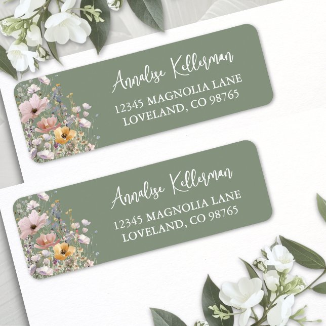 Sage Green Floral Return Address (Sage Green Wildflower Floral Return Address Label )