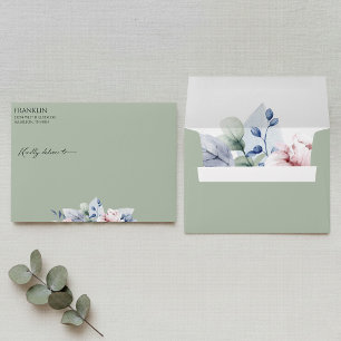Sage Green Floral Return Address Wedding Envelope