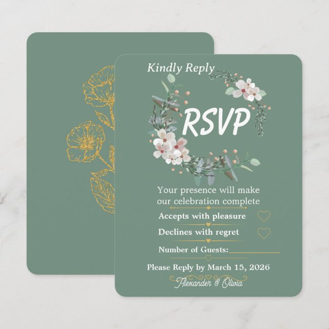 Sage Green Floral RSVP Card Editable (Front/Back)