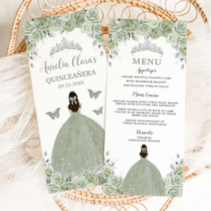 Sage Green Floral Silver Quinceañera 16 Slim Menu