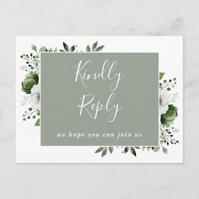 Sage Green Floral Song Request RSVP Postcard (Front)