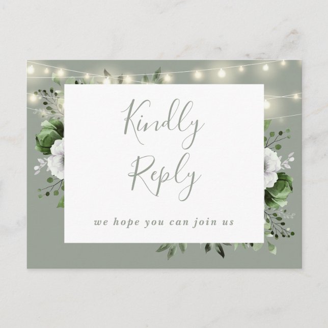 Sage Green Floral Song Request RSVP Postcard (Front)