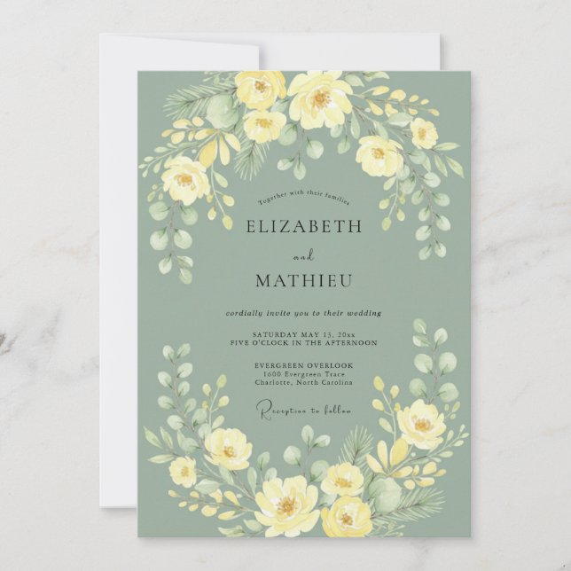 Sage Green Floral Spring Wedding Invitation (Front)