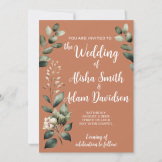 Sage Green & Floral Terracotta Wedding Invitation